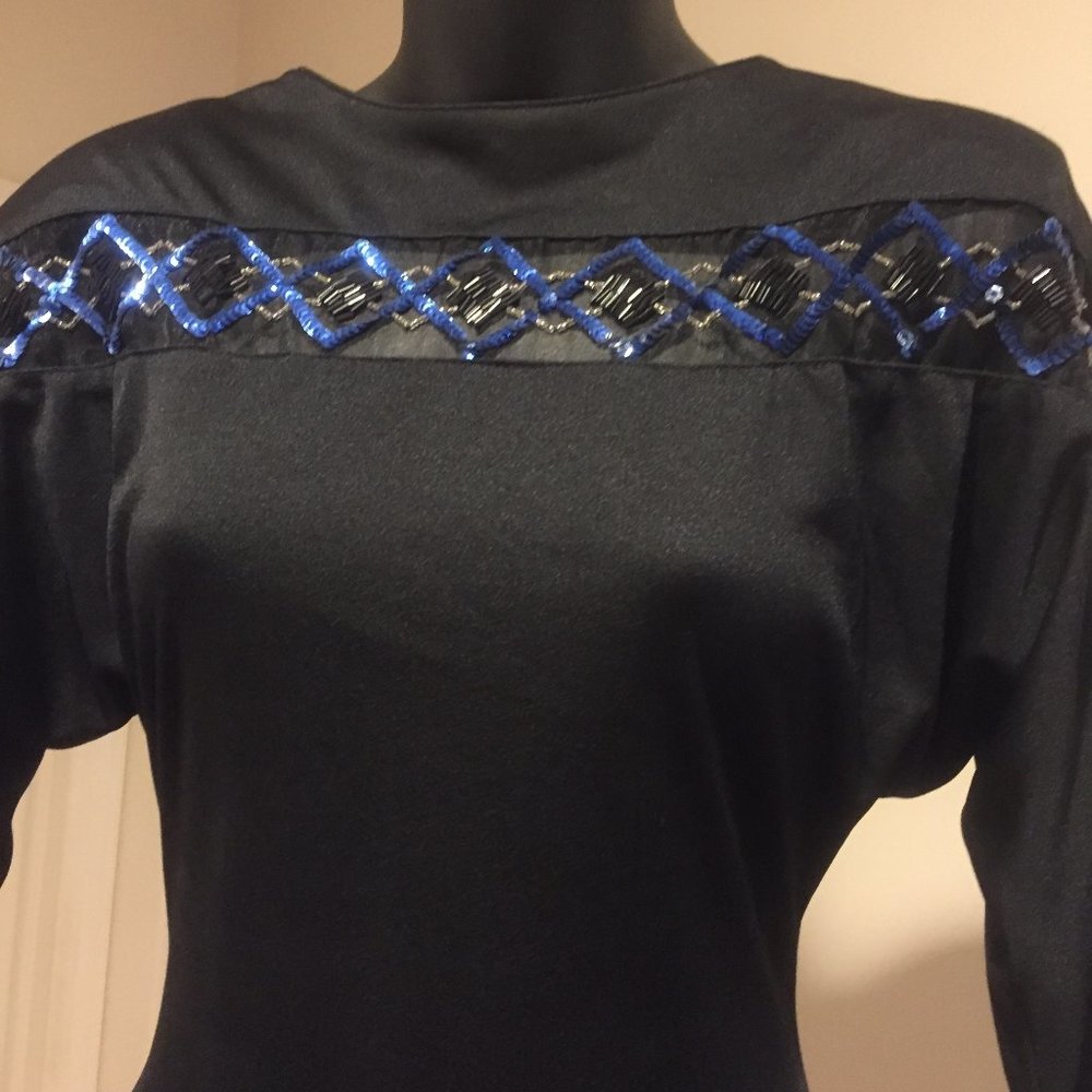 Vintage Sequin Black Dress ~ Size 6